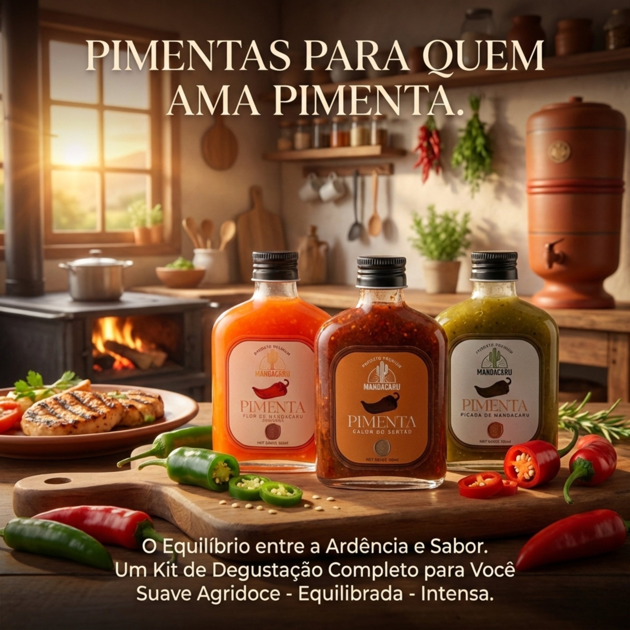 Kit de Pimentas Artesanais Mandacaru – 3 Sabores – Edição Limitada